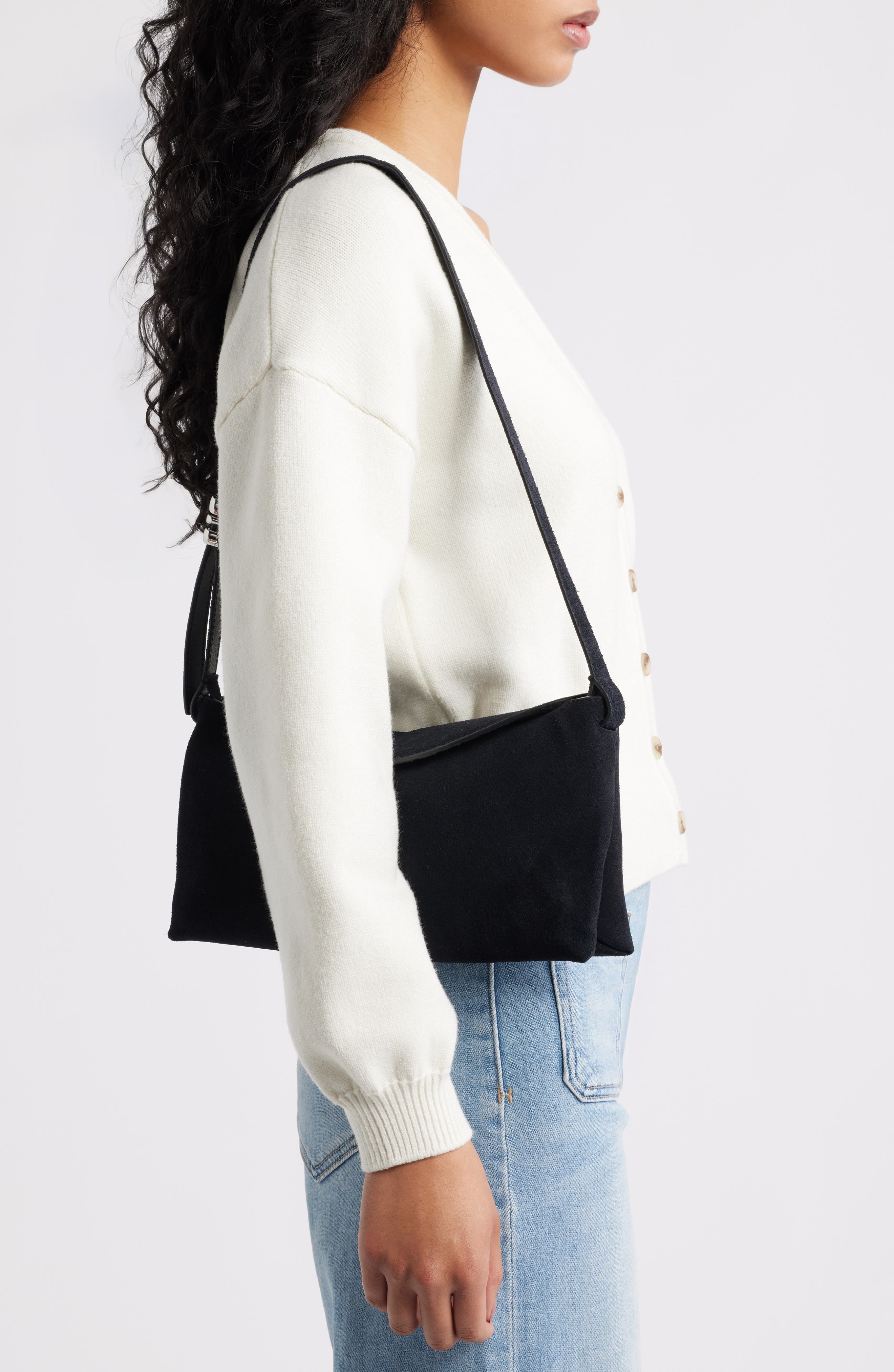 Madewell The Date Night Suede Shoulder Bag, Alternate, color, Juniper Berry