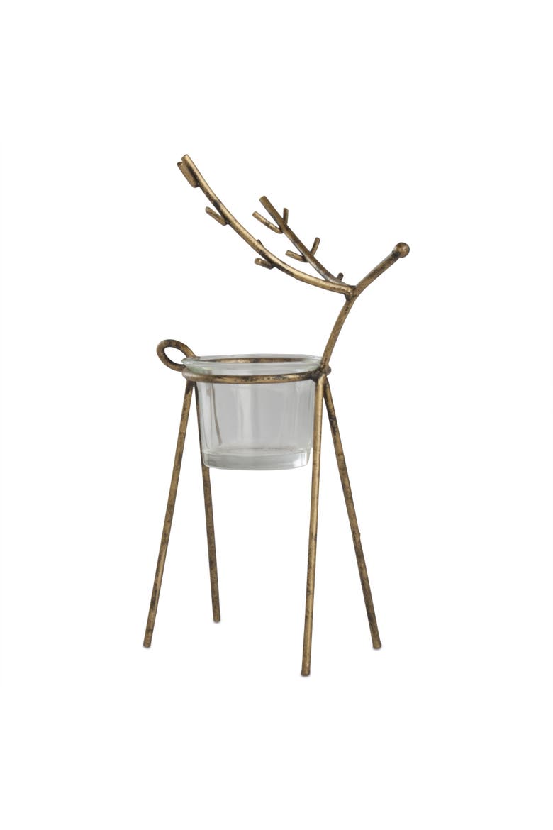 Gold Christmas Reindeer Large Tealight Candle Holder, Main, color, Gold