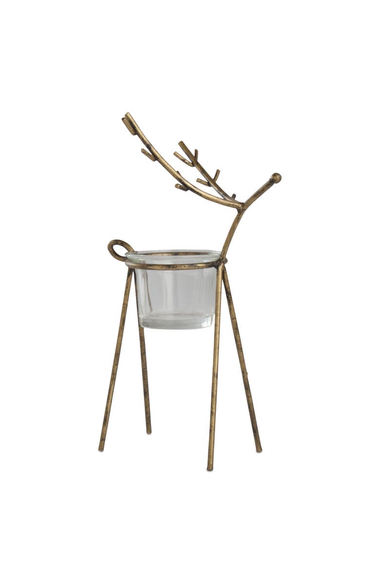 10003091 Antique Gold Reindeer Tealight Holder Christmas Candle Decor, Main, color, Gold