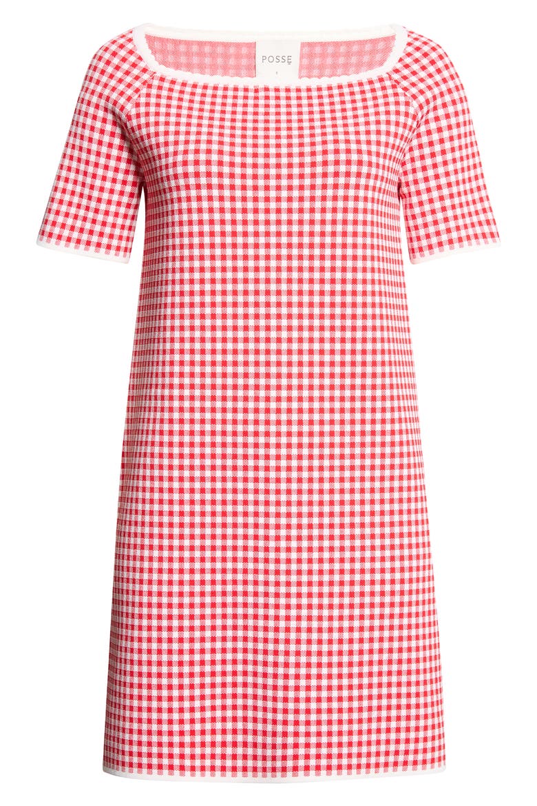 Micah Gingham Stretch Knit Minidress, Alternate, color, RED GINGHAM