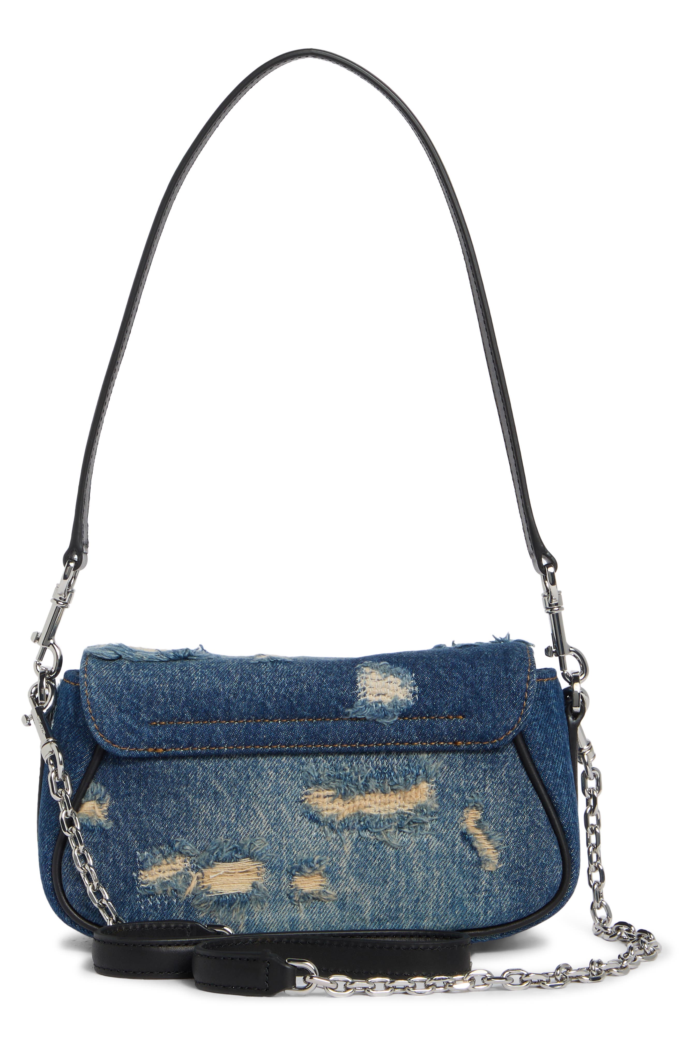 The Clover Distressed Denim Shoulder Bag, Alternate, color, PUNK INDIGO