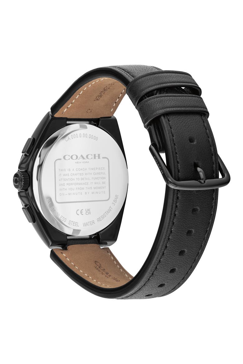Jackson Black Multifunction Leather Strap Watch, 41.5mm, Alternate, color, BLACK