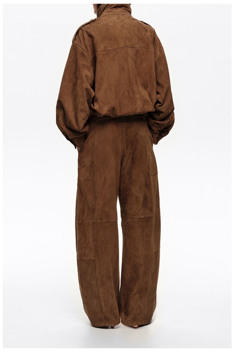 Suede Barrel Trousers, Alternate, color, DARK OLIVE