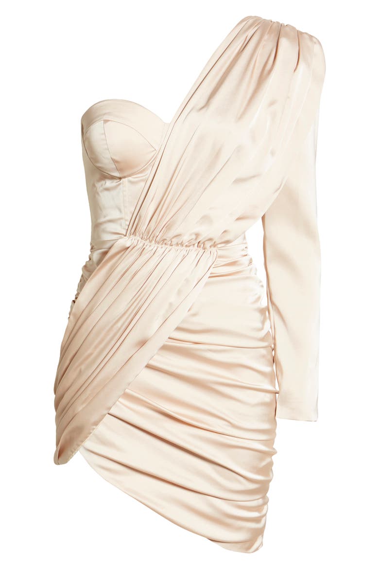 Asymmetrical One-Shoulder Draped Minidress, Alternate, color, CHAMPAGNE
