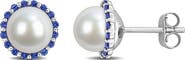 DELMAR Blue Sapphire & Cultured Pearl Stud Earrings