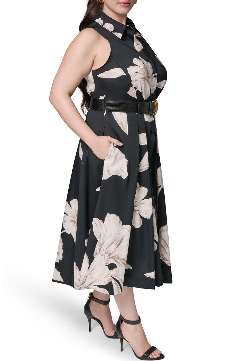 Floral Sleeveless Stretch Cotton Shirtdress, Alternate, color, BLACK MULTI