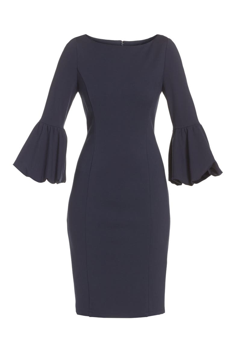Bell Sleeve Sheath Dress, Alternate, color, NAVY