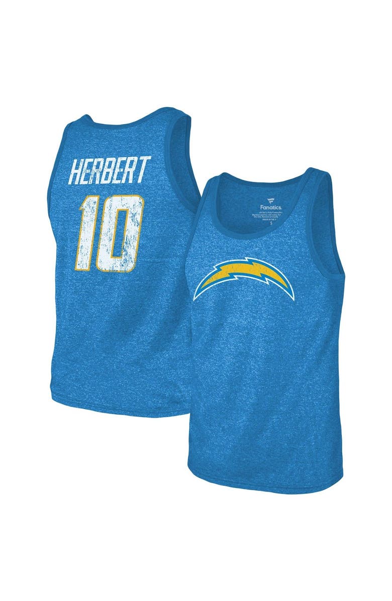 Majestic Threads Men's Majestic Threads Justin Herbert Powder Blue Los Angeles Chargers Name & Number Tri-Blend Tank Top, Alternate, color,