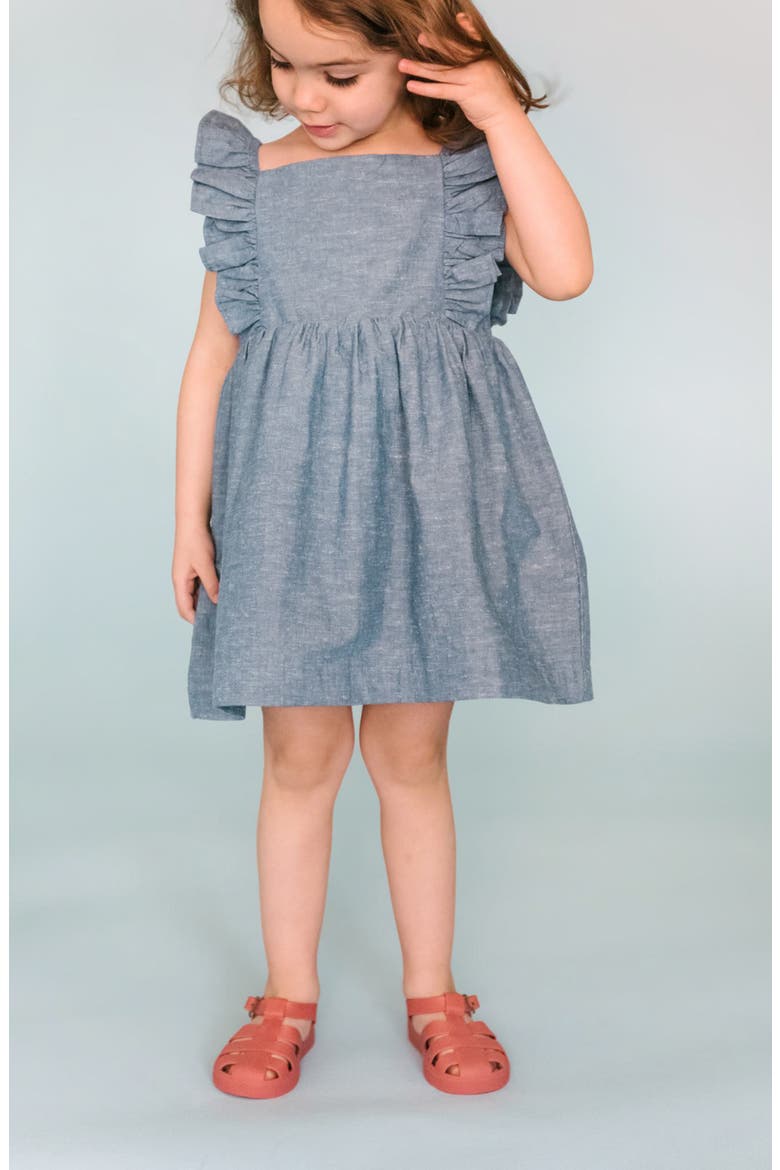 Kids' Flutter Sleeve Chambray Dress, Alternate, color, CHAMBRAY