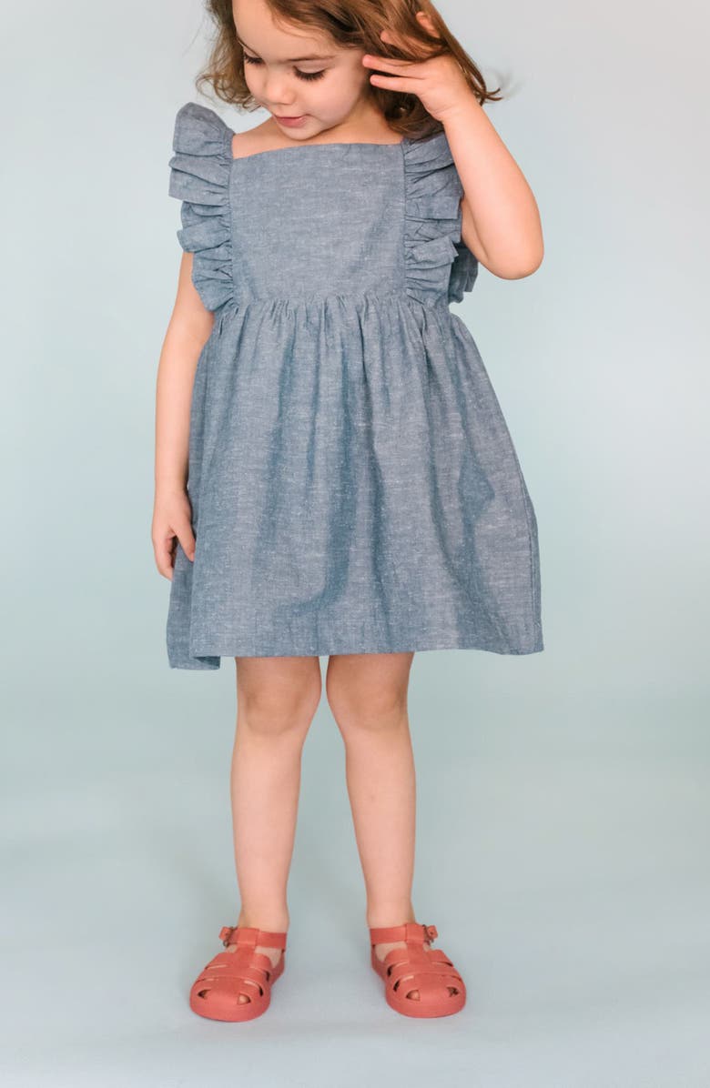 Pehr Kids' Flutter Sleeve Chambray Dress, Alternate, color, Chambray