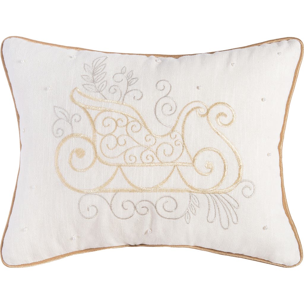 C & F Home C&f Home Golden Champagne Sleigh Embroidered Accent Pillow, 12" X 16" For Christmas In White