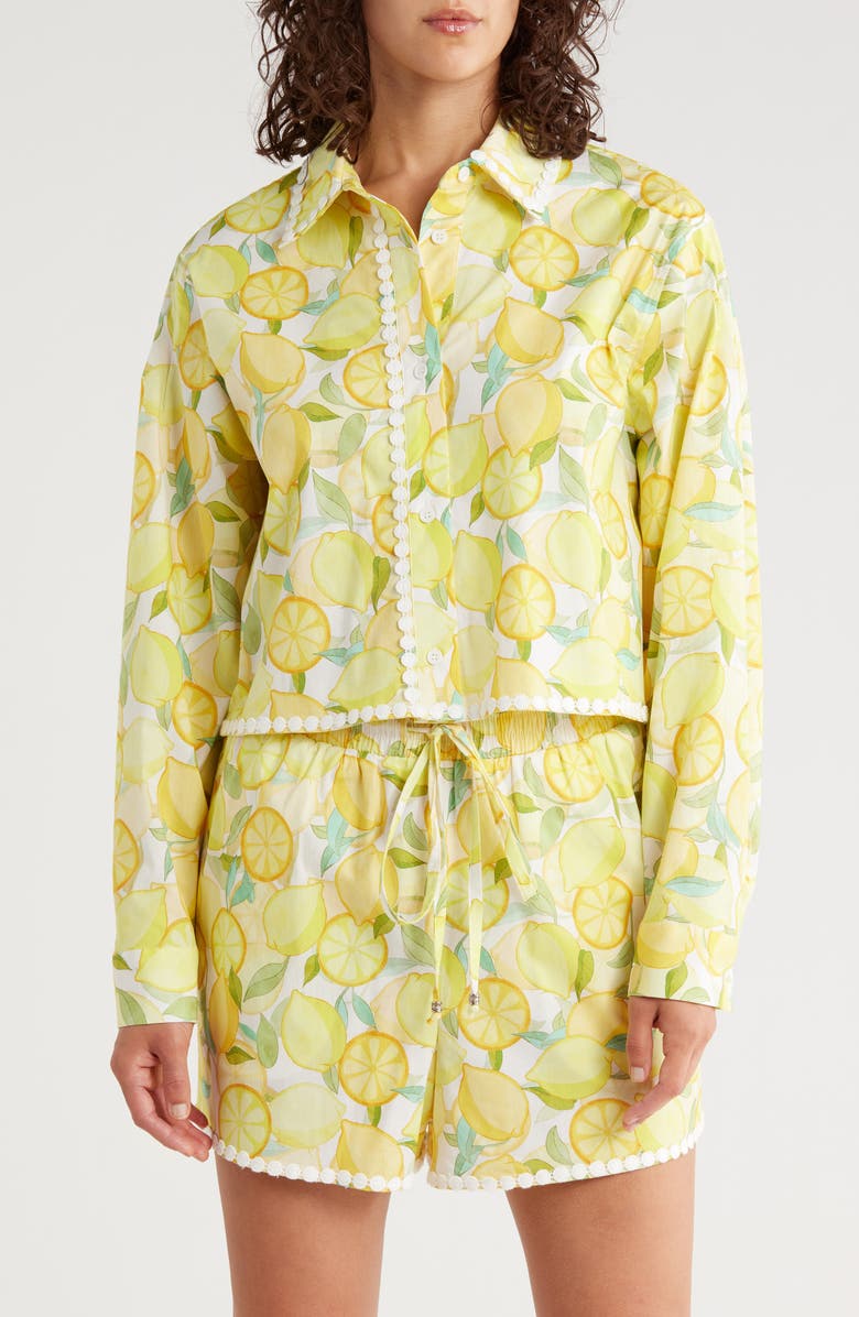 Avec Les Filles Button Down Crop Shirt, Main, color, Limoncello