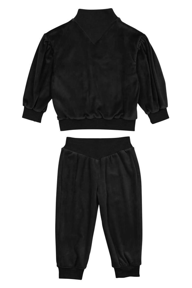 Velour Funnel Neck Stretch Cotton Top & Joggers Set, Main, color, BLACK