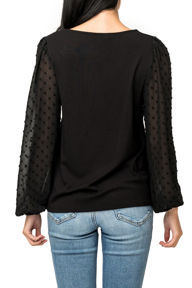 Swiss Dot Sleeve Knit Top, Alternate, color, BLACK