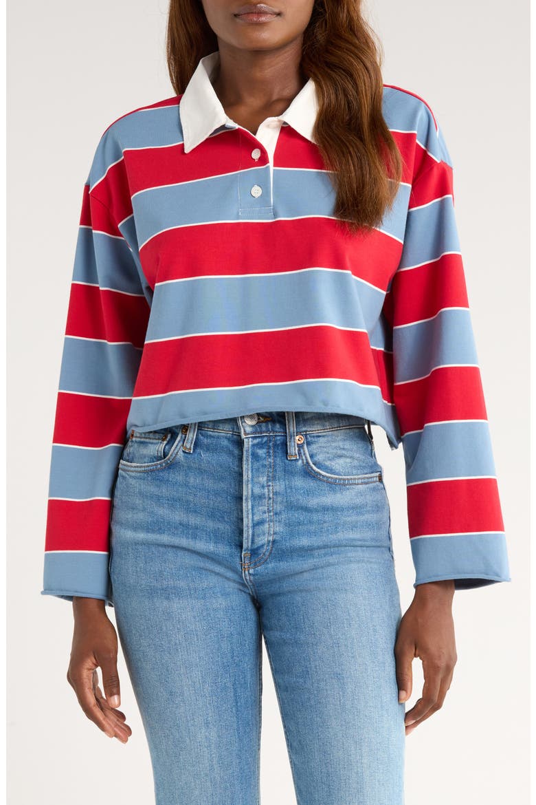 Crop Stretch Cotton Rugby Polo, Main, color, CRIMSON BLUEBIRD