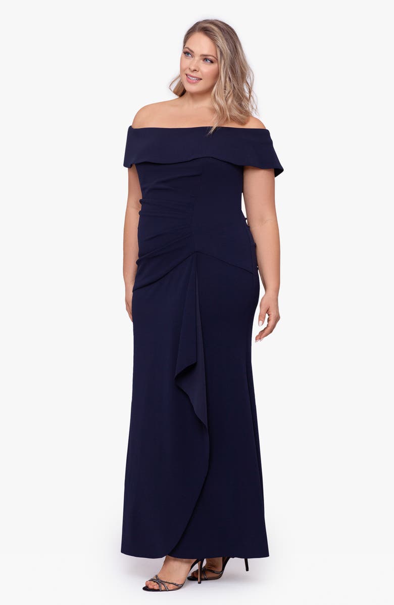 Xscape Evenings Xscape Off the Shoulder Scuba Gown, Alternate, color, 