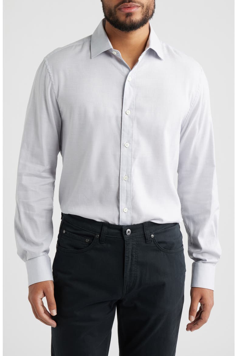 Axel Trim Fit Solid Cotton Blend Button-Up Shirt, Main, color, PLATINUM