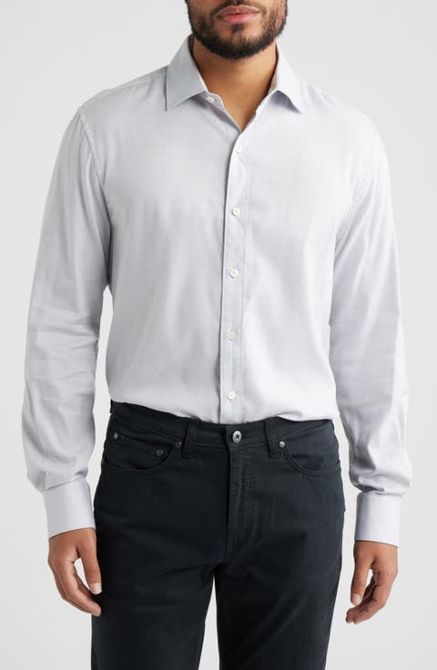 Axel Trim Fit Solid Cotton Blend Button-Up Shirt