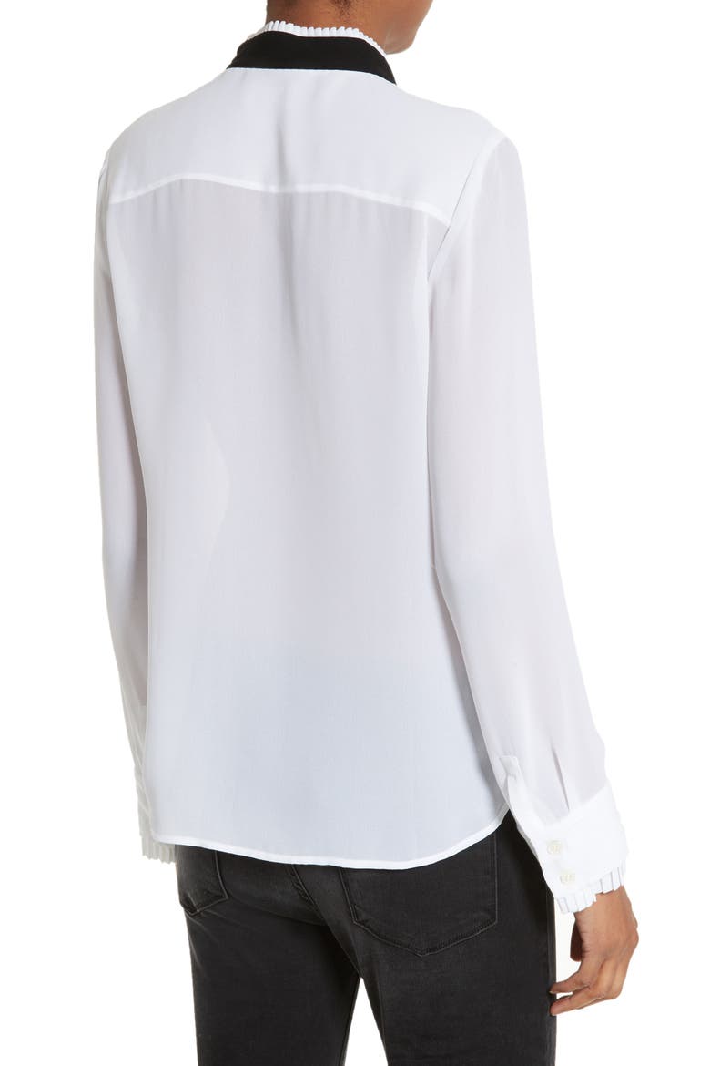 Tie Neck Edwardian Blouse, Alternate, color, BLANC WITH NOIR TIE