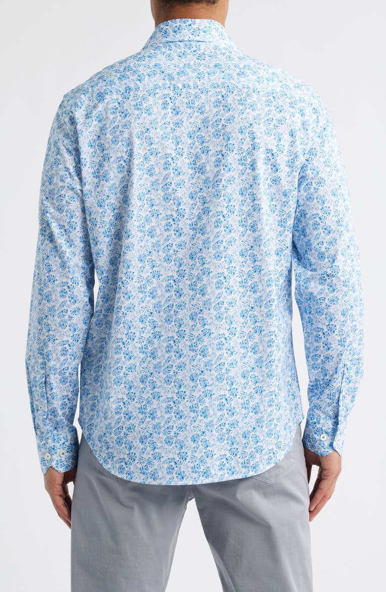Bugatchi James OoohCotton<sup>®</sup> Leaf Print Button-Up Shirt, Alternate, color, Classic Blue