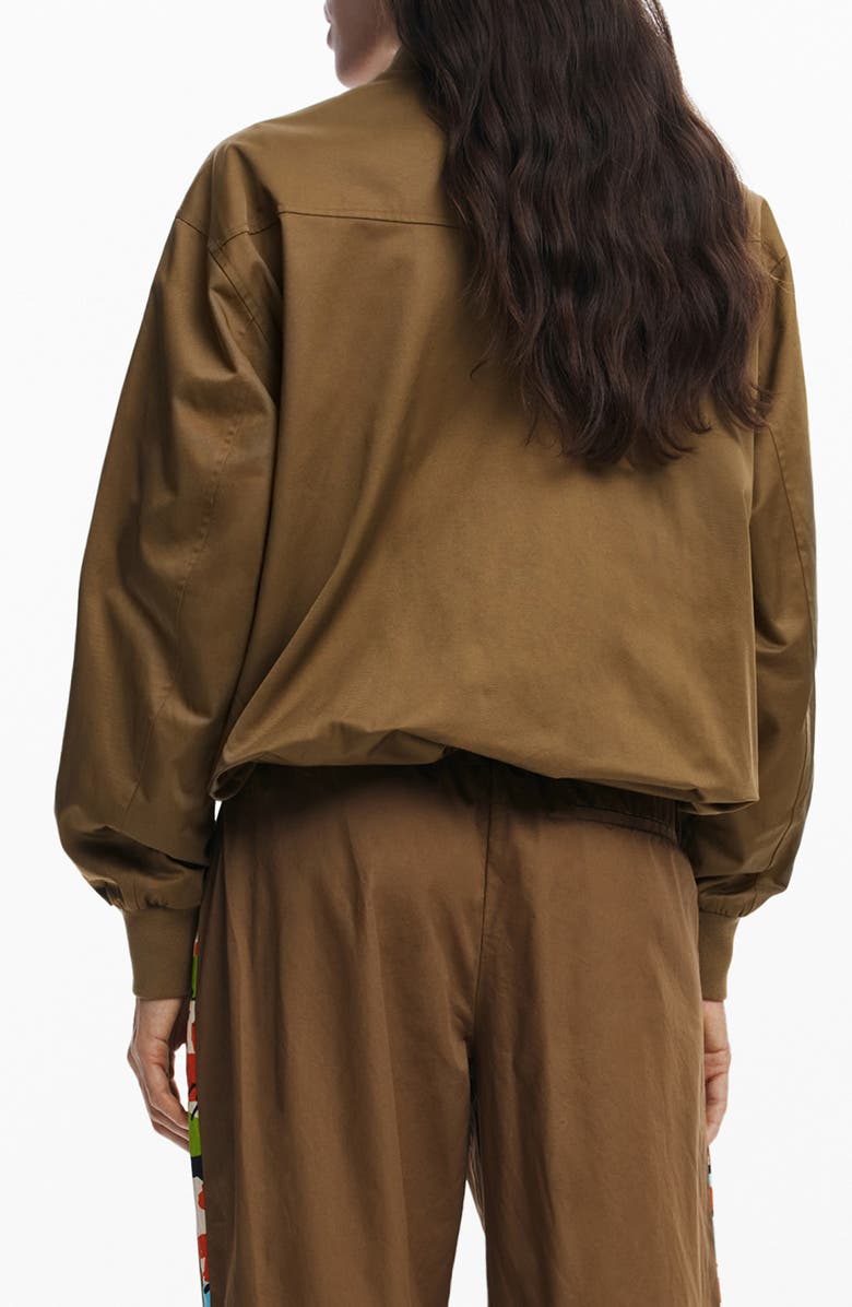 Desigual Contrast Sleeve Stripe Cotton Blend Bomber Jacket, Alternate, color, Camel