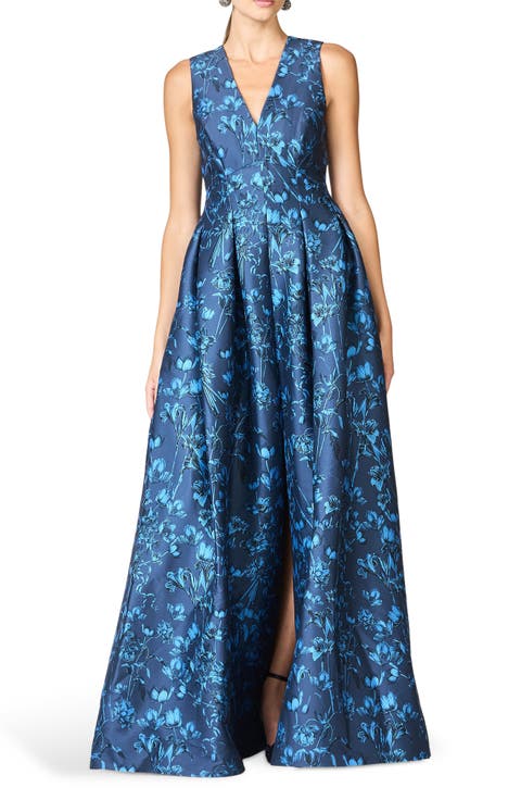 Brooke Floral Sleeveless Empire Waist Mikado Gown (Regular & Plus)