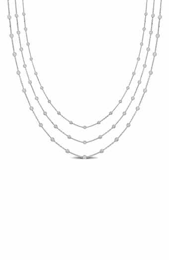 DELMAR Sterling Silver Ball Station Chain Triple Strand Necklace