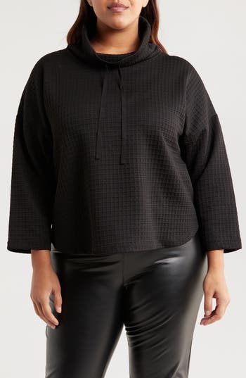 Max Studio Cowl Neck Soft Waffle Knit Top In Black