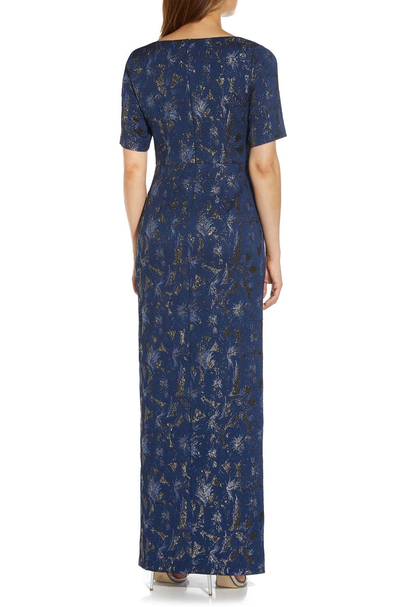 Adrianna Papell Draped Metallic Jacquard Gown, Alternate, color, 