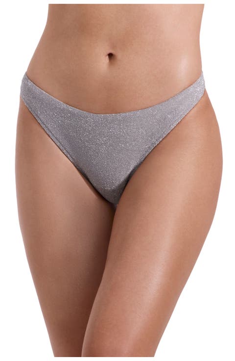 Luna Textured Shimmer High Leg Low Rise Bikini Bottom