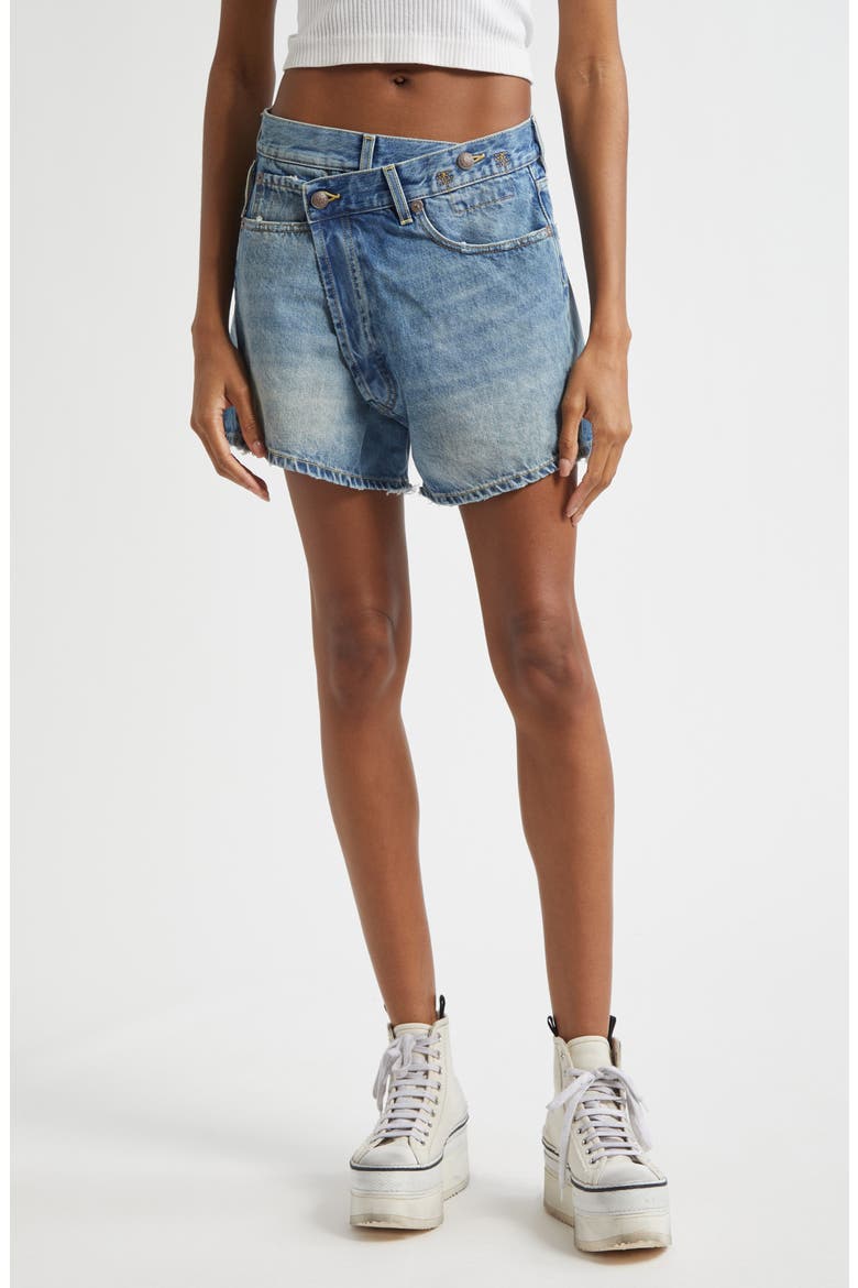 Crossover Distressed Denim Shorts, Main, color, BAIN BLUE