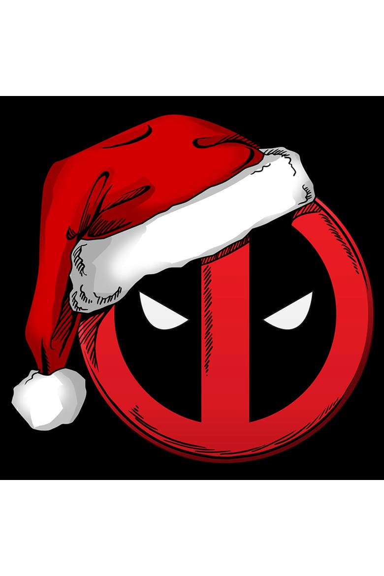 Men's Marvel Deadpool Merch With A Santa Hat Icon  Graphic T-Shirt, Alternate, color, Black