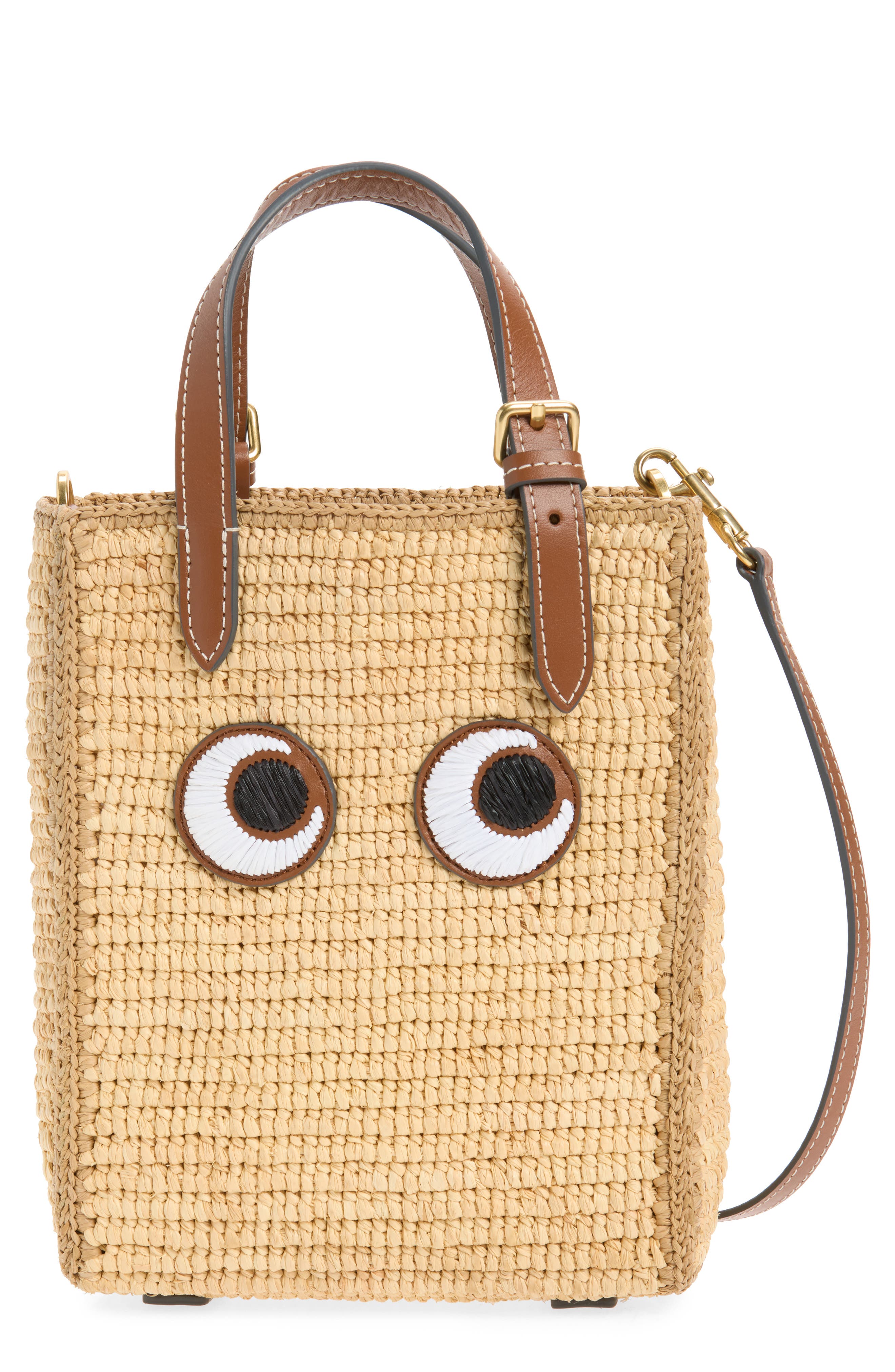 Mini Raffia Eyes Crossbody Tote, Main, color, NATURAL