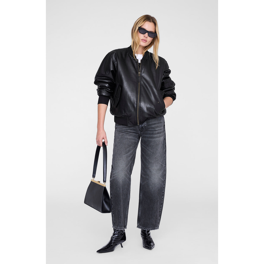Anine Bing Black Leather Leon Bomber Jacket In Black