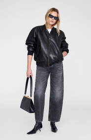 ANINE BING Black Leather Leon Bomber Jacket
