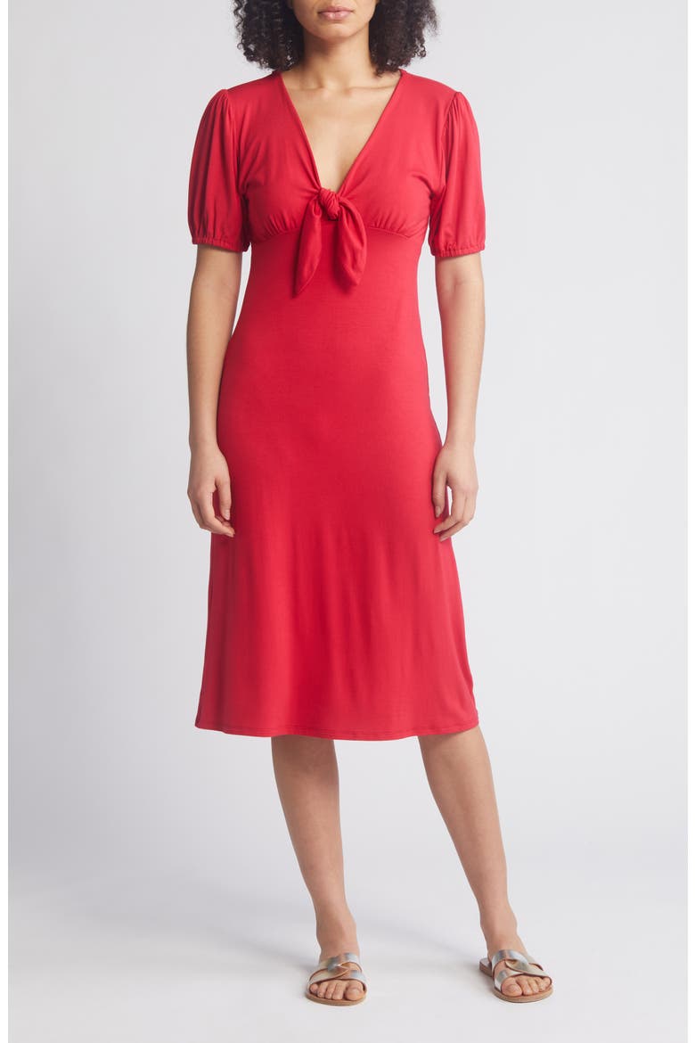 Short Sleeve Tie Front Midi Dress, Main, color, RED