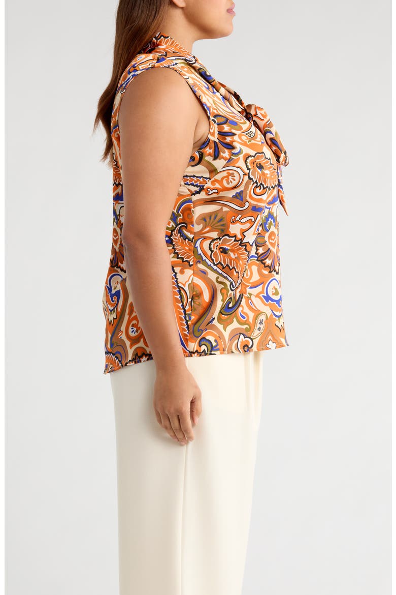 Tie Neck Sleeveless Top, Alternate, color, CAMEL ROYAL PAISLEY