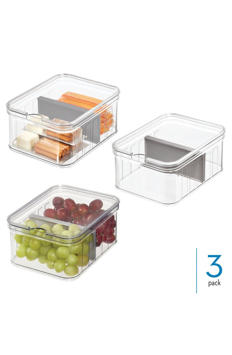 iDesign Small Fridge Bin with Removable Divider - Set of 3 - Clear/Gray, Alternate, color, Clear