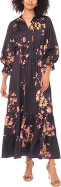 Vince Camuto Floral Print Smocked Maxi Dress