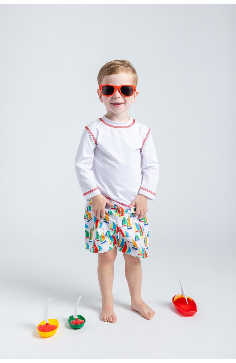 Florence Eiseman Sailboat Print Swim Trunk, Alternate, color, White / Multicolor