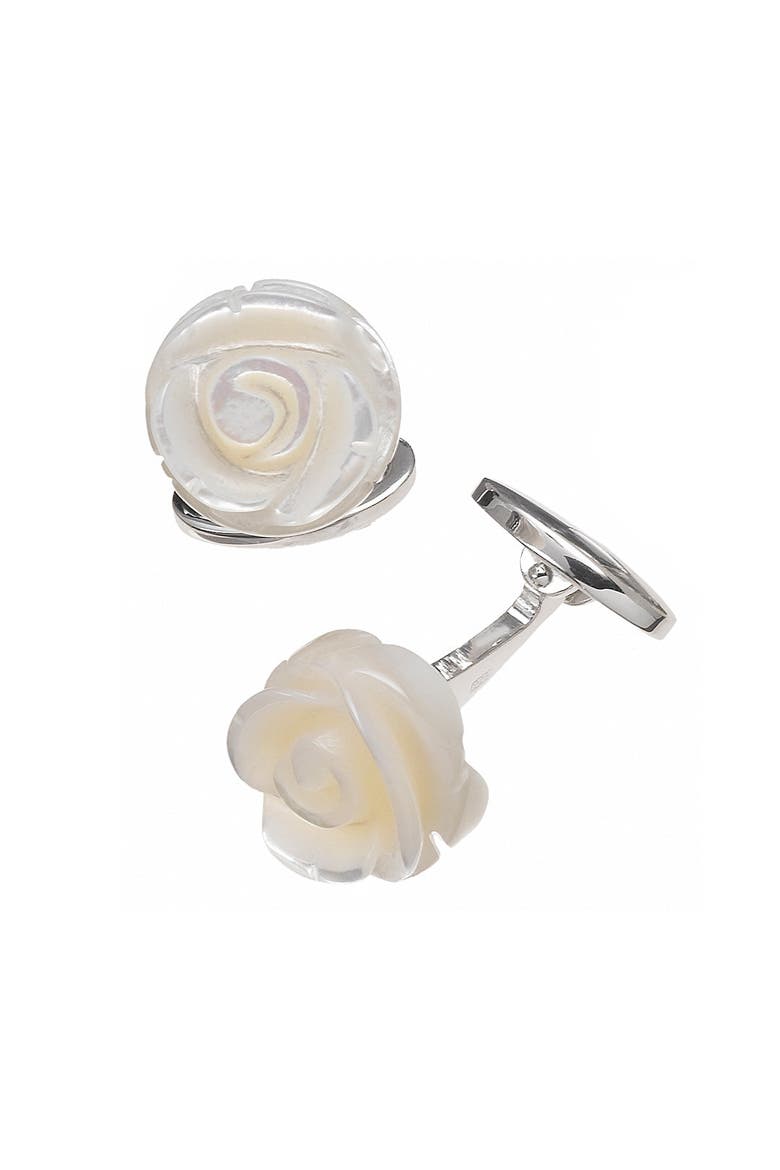 Rose Carved Sterling Cufflinks, Main, color, WHITE