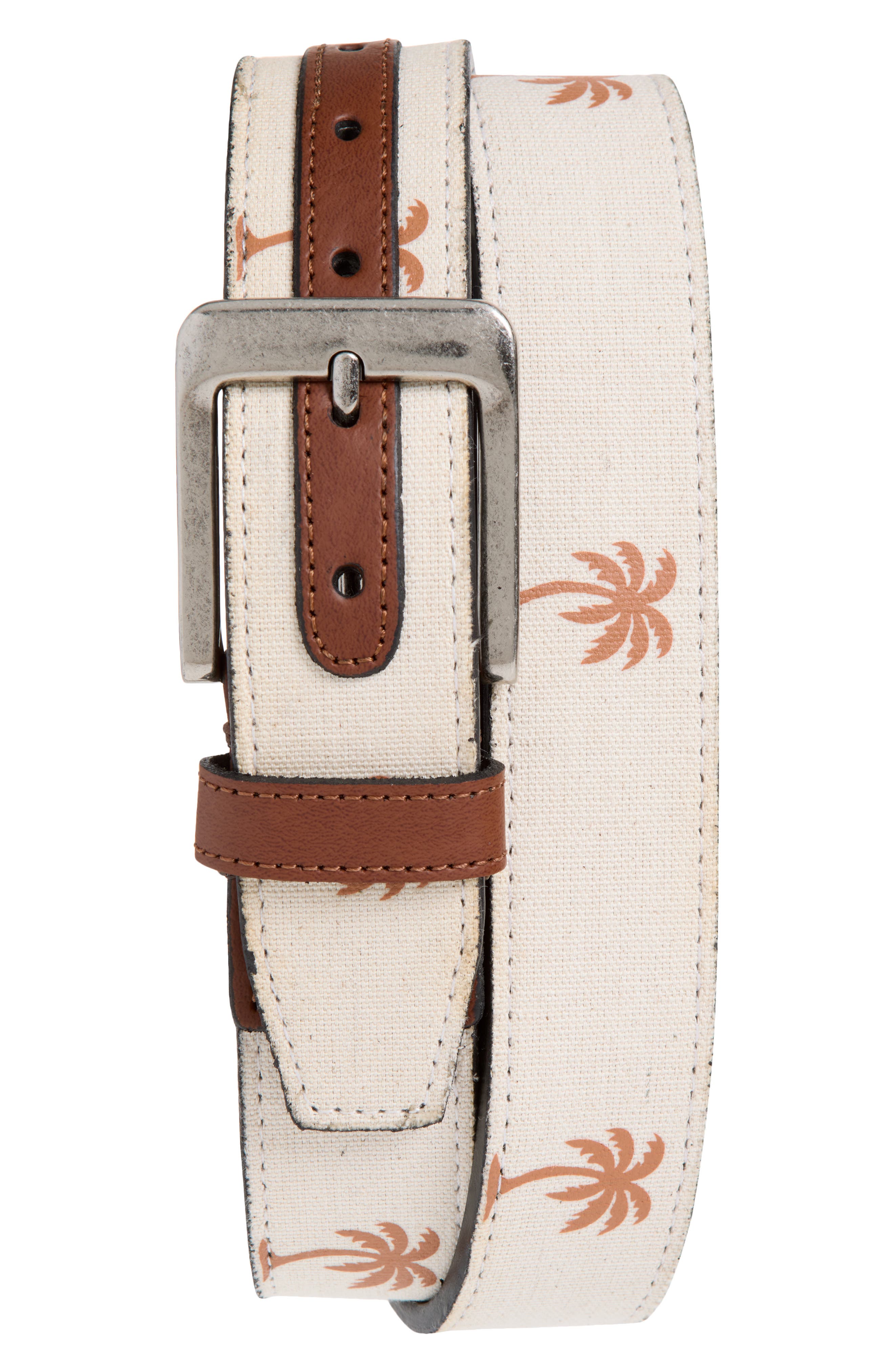 Palm Print Canvas & Leather Belt
