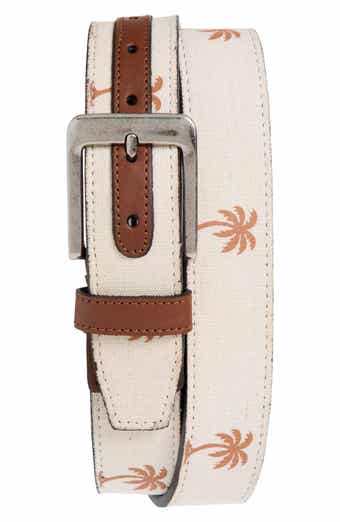 Palm Print Canvas & Leather Belt