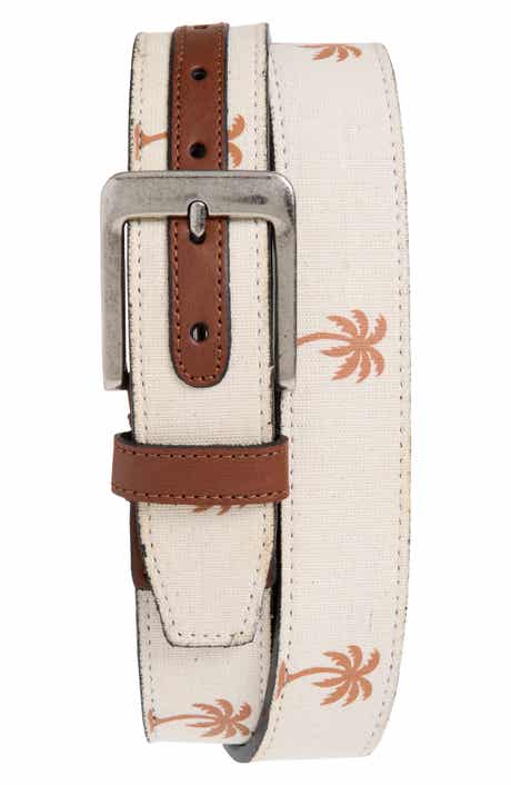 Palm Print Canvas & Leather Belt