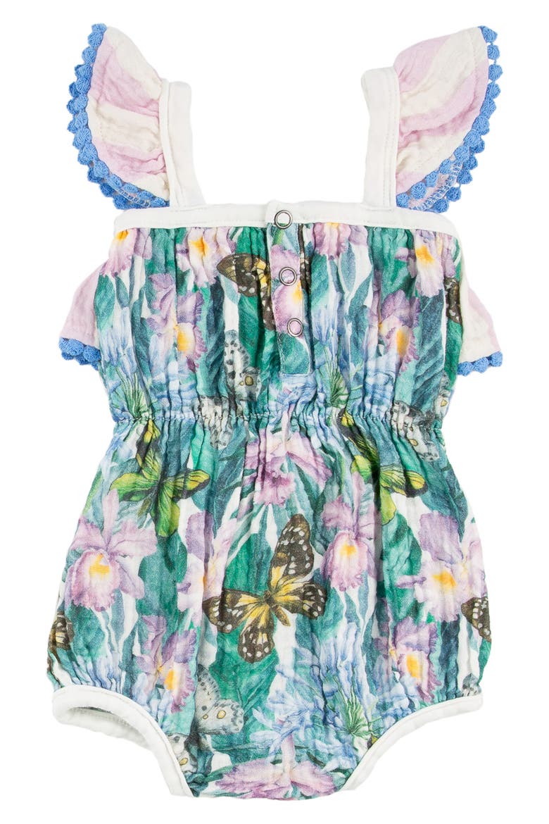 Willa Floral Ruffle Shoulder Bubble Romper, Alternate, color, WONDERLAND