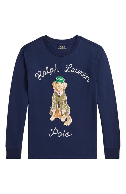 Kids' Embroidered Dog Print Long Sleeve Graphic T-Shirt (Big Kid)