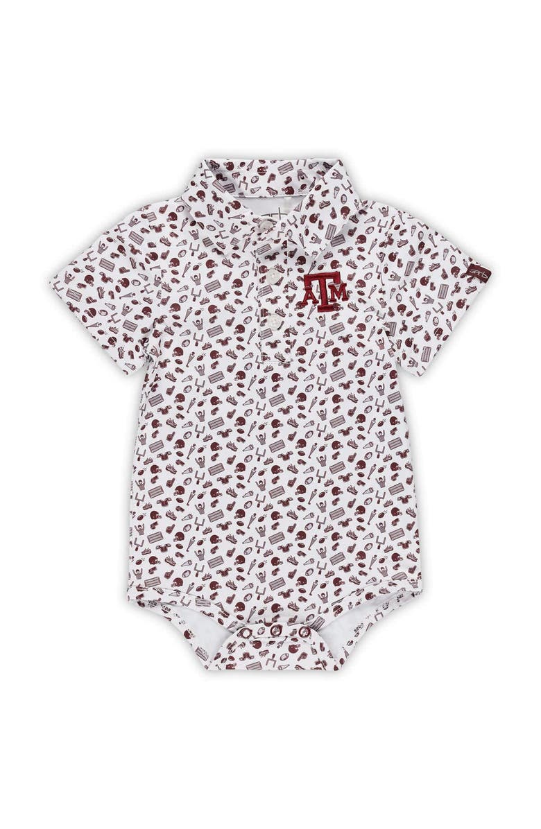 GARB Infant Garb Maroon Texas A&M Aggies Tom Allover Print Performance Polo Bodysuit, Main, color, Maroon