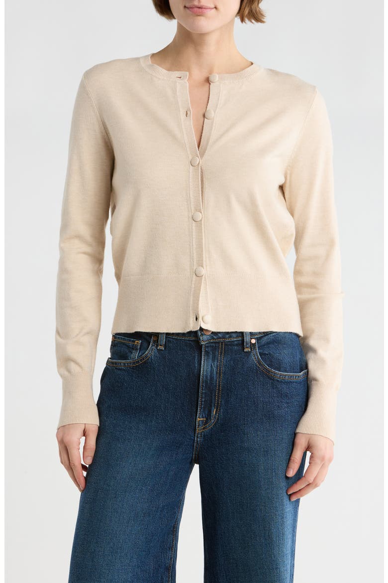 Covered Button Cardigan, Main, color, OATMEAL MEL