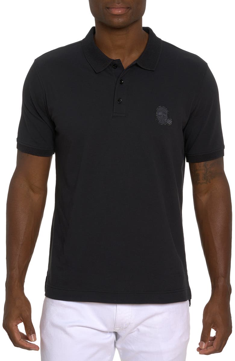 Robert Graham Astra Skull Appliqué Stretch Piqué Polo, Main, color, 