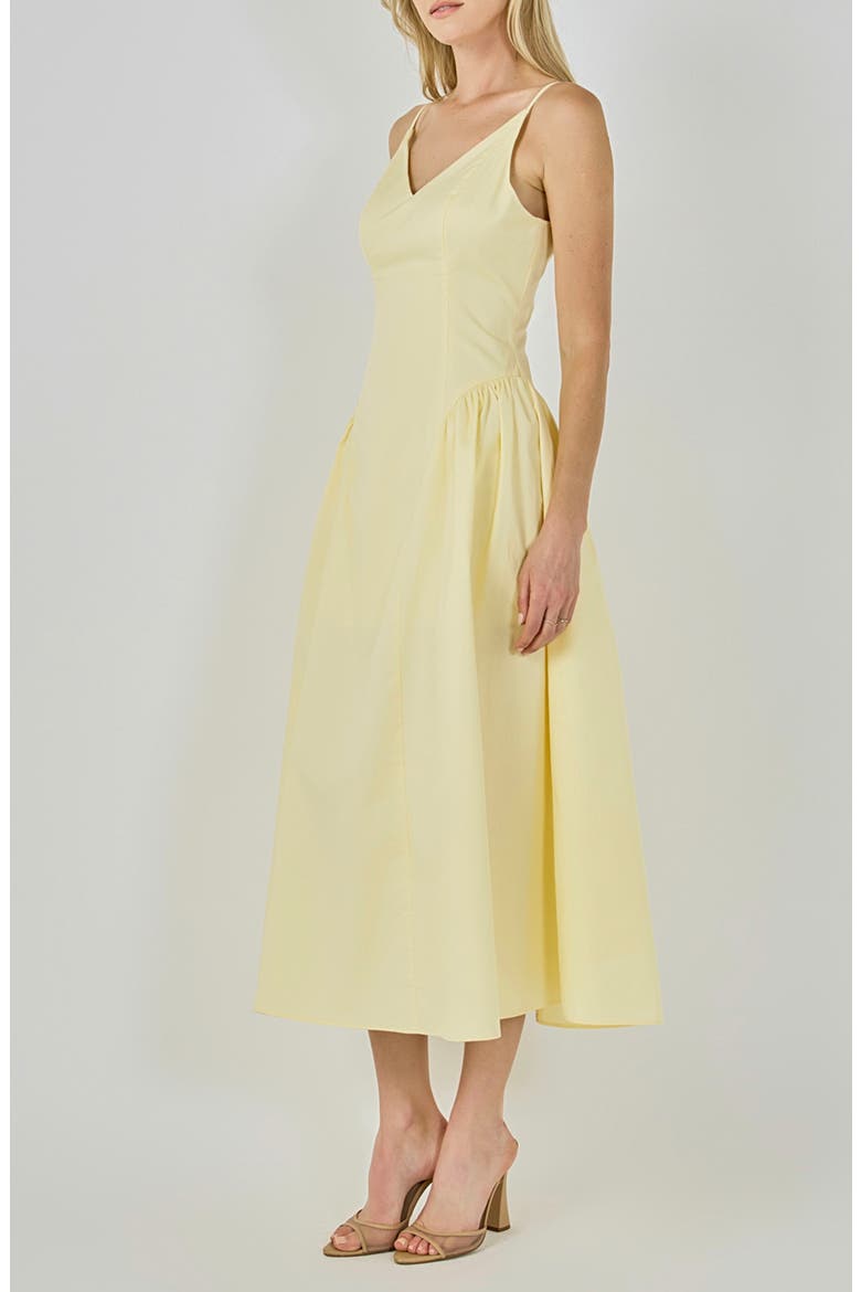 V-Neck Side Puff Midi Dress, Alternate, color, BUTTER YELLOW